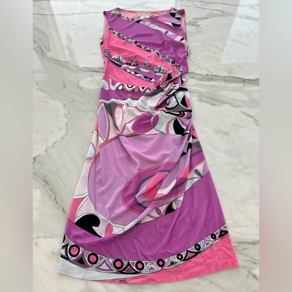 EMILIO PUCCI PINK MULTI PRINT DRESS MODEL 41RL15 SIZE IT 44 / US 10 NWTS! - Picture 10 of 17